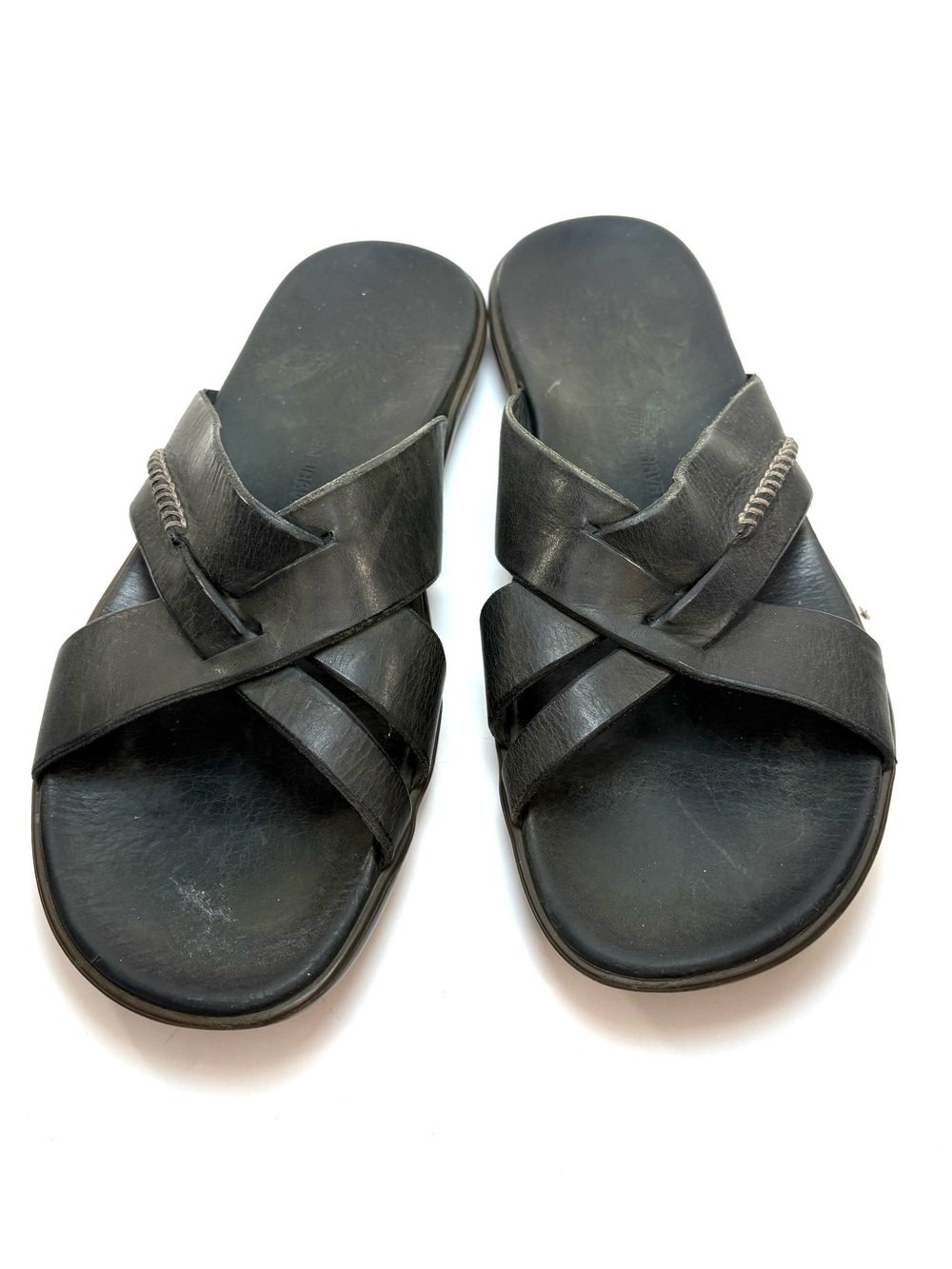 John Varvatos Black Leather Slide Sandals | 9